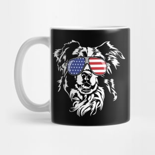 Patriotic Border Collie with American Flag sunglasses Mug